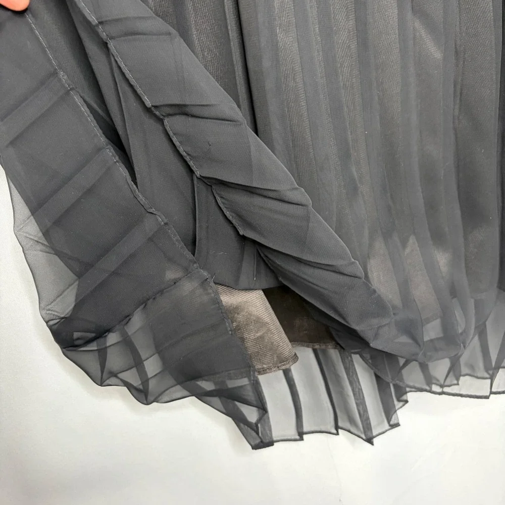 Rescala Black Pleated Flowy Maxi Skirt One‎ Size Elastic Waist Indie Goth Whimsy